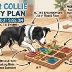 Border Collie Activity Plan shown during a puzzle feeder mental workout session