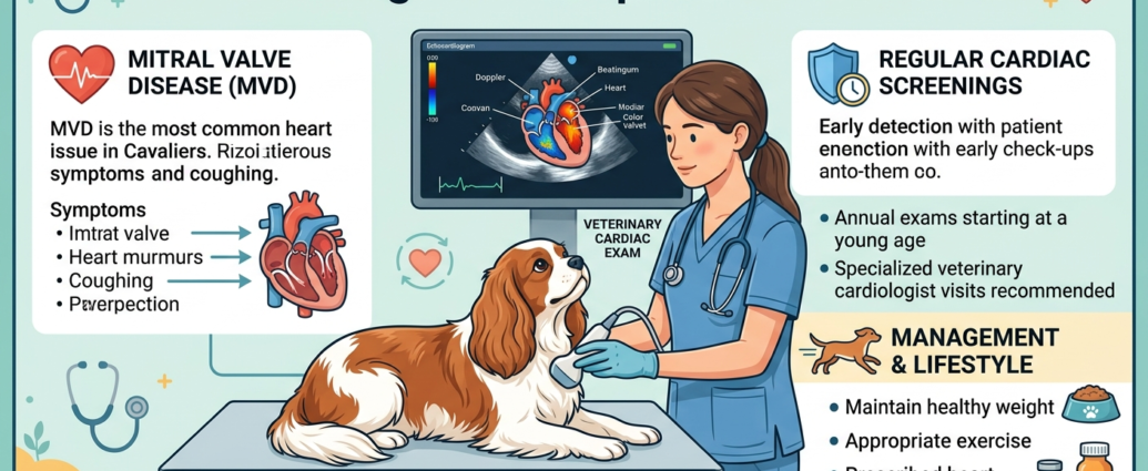 Cavalier King Charles Spaniel Heart Health shown during a veterinary cardiac exam