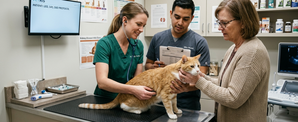 Chronic Kidney Disease in Cats shown during a veterinary wellness checkup