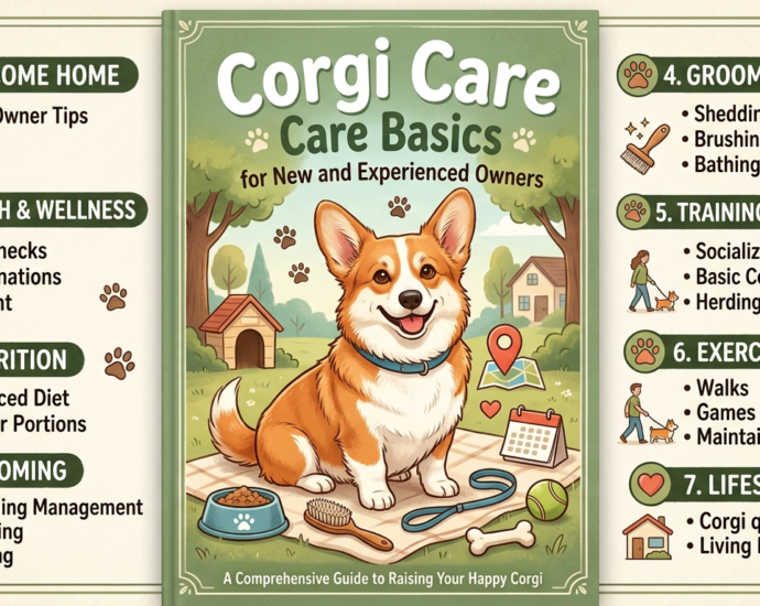 : Corgi Care Basics showing a Corgi walking outdoors with a supportive harness