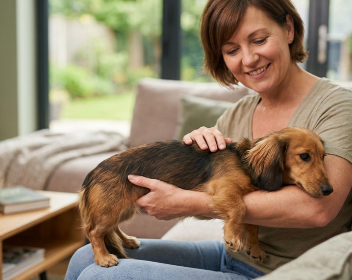Dachshund Spine Care showing a Dachshund using ramp stairs safely