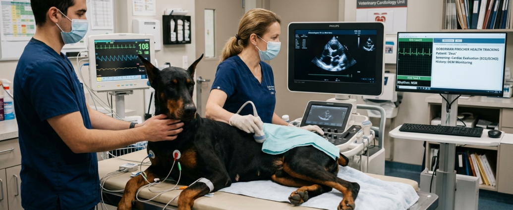 Doberman Pinscher Health Tracking shown during a veterinary heart screening