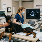 Doberman Pinscher Health Tracking shown during a veterinary heart screening