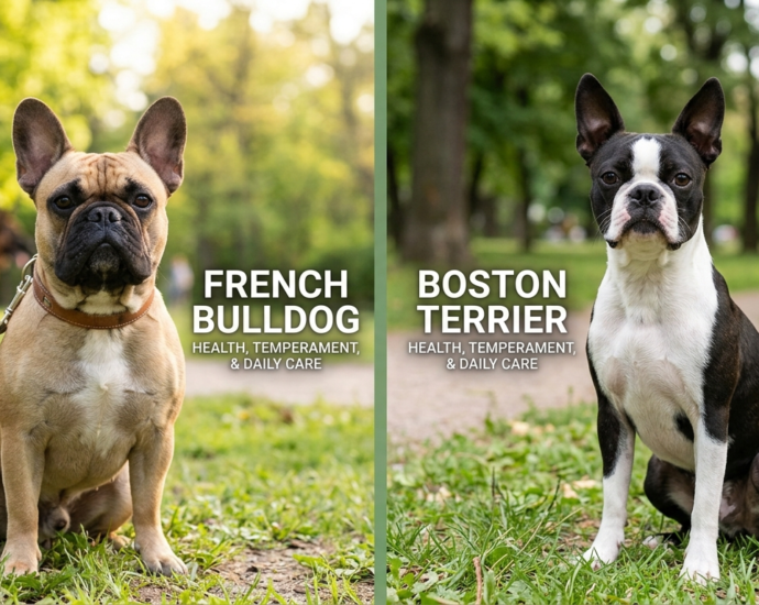 French Bulldog vs. Boston Terrier side by side comparison outdoors
