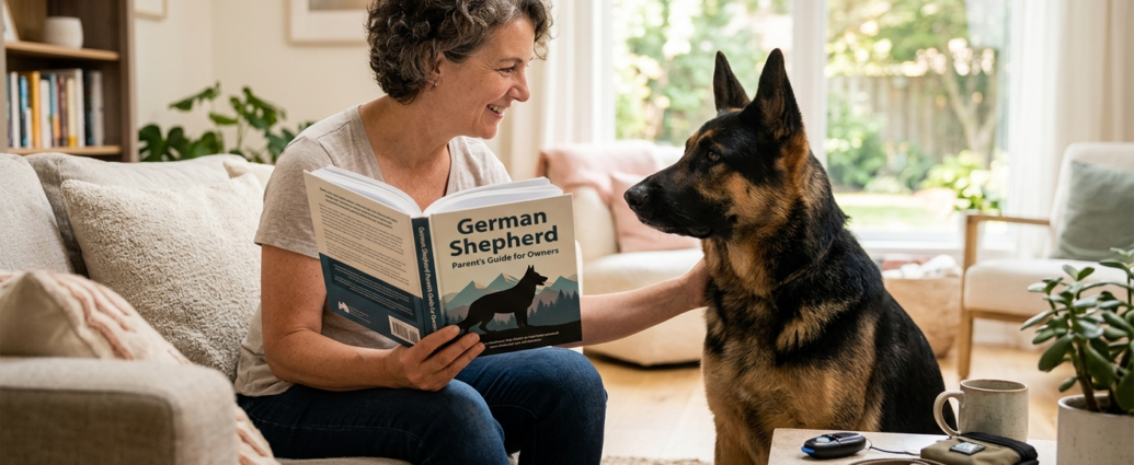 German Shepherd Parent's Guide showing a German Shepherd during a grooming session