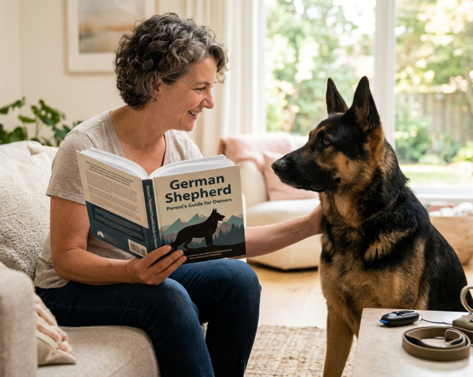 German Shepherd Parent's Guide showing a German Shepherd during a grooming session