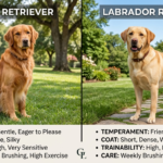 Golden Retriever vs. Labrador side by side comparison outdoors