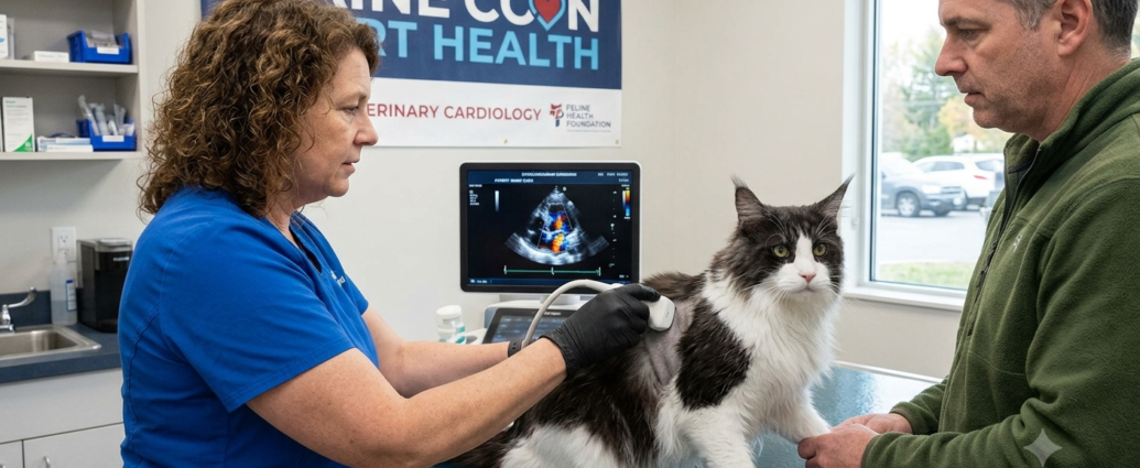 Maine Coon Heart Health shown during a veterinary echocardiogram screening