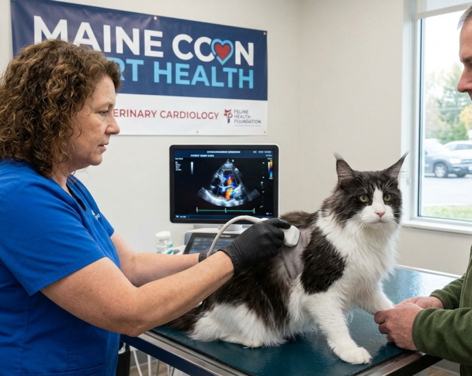 Maine Coon Heart Health shown during a veterinary echocardiogram screening