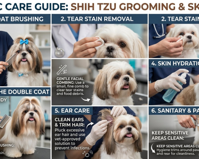 Shih Tzu Grooming & Skin Care shown during a face and coat brushing session