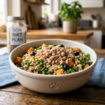Dog diet – bowl of fresh, healthy food for a balanced diet for dogs