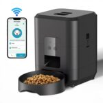 smart pet feeder dispensing kibble automatically for a dog at home